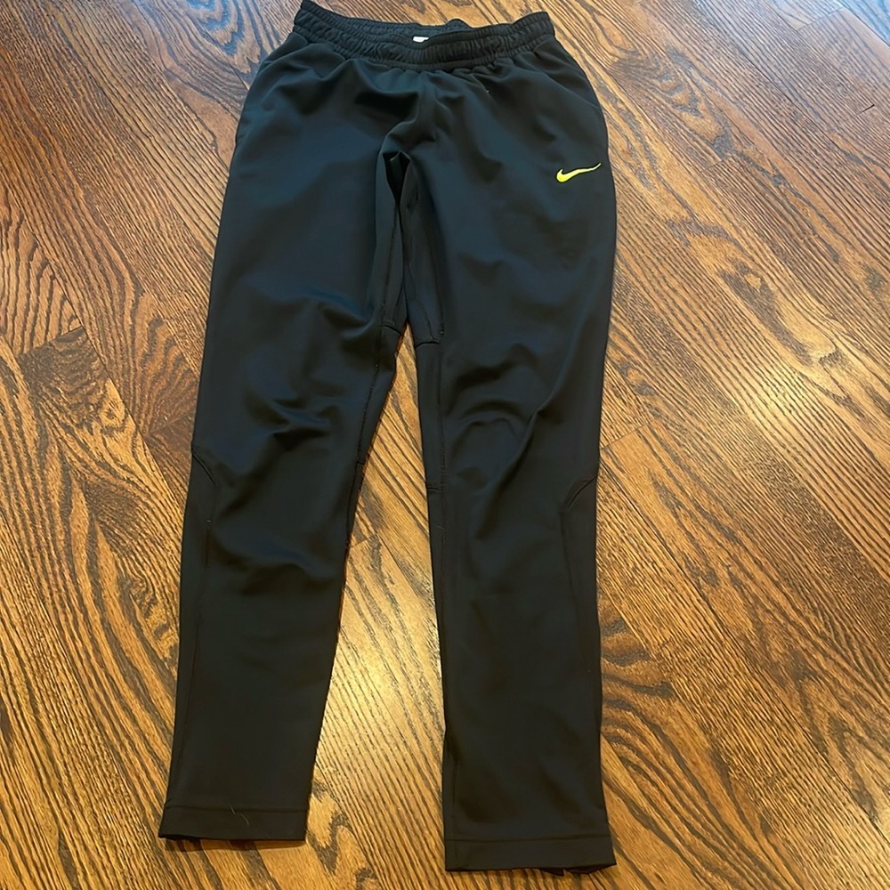 Nike sz XS Running Tights Pants Zippers at Hem lime green accents long inseam
